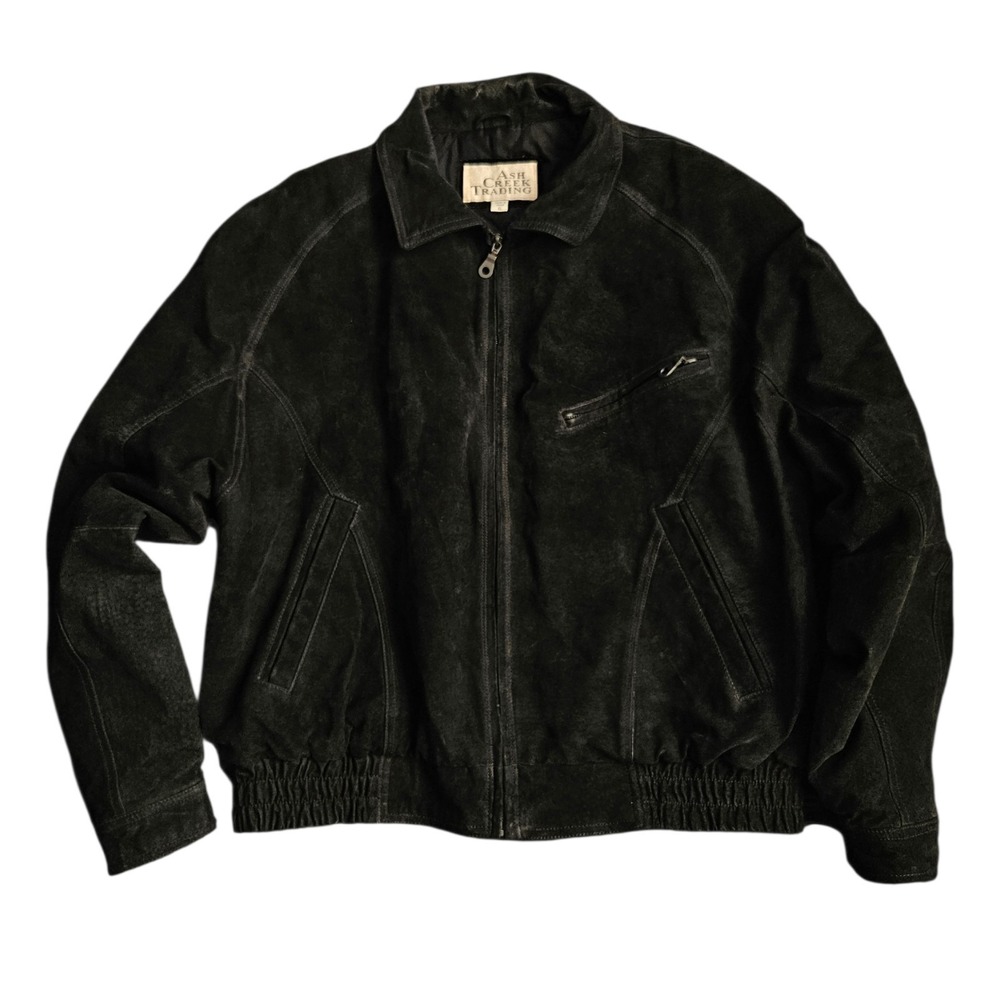 Vintage Ash Creek Trading Genuine Leather Jacket XL 90s Bomber Black Flight Moto